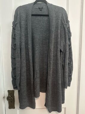 Torrid Open-Front Cardigan with Lace-Up Sleeve Accent in Charcoal Gray (4X)